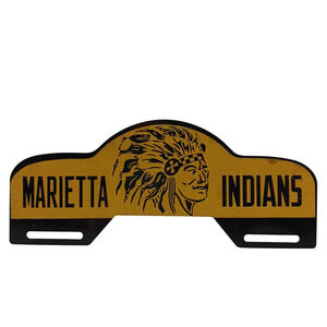 Vintage Marietta Indians License Plate Topper Black & Gold Native American Chief